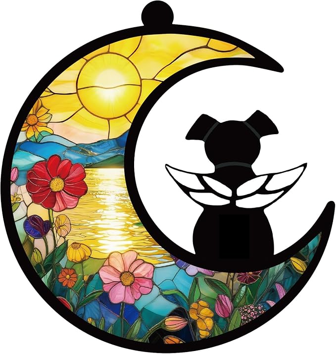 Dog Memorial Gifts for Loss of a Pet, with Angel Silhouette Suncatcher & Crescent Moon - Sympathy Gift for Grieving Dog Lovers(Sunset Garden)
