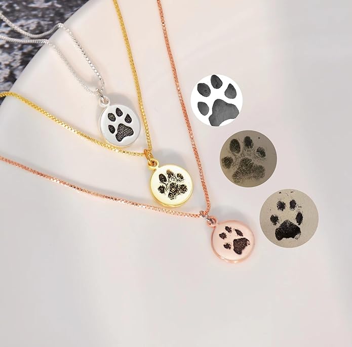 Customized Paw Print Necklace Personalized Pet Name Necklace Custom Engraved Dog Cat Paw Pendant Necklace Pet Memorial Gift for Pet Lovers