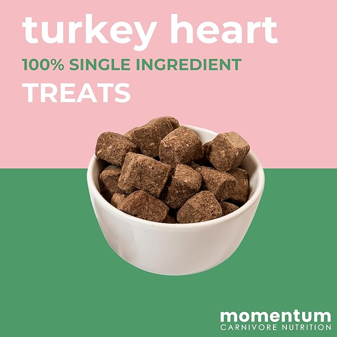 Momentum Carnivore Nutrition Freeze-Dried Turkey Heart Dog Treats – Single-Ingredient, Dog & Cat Treats – High-Protein, Grain-Free– 3 oz Bag