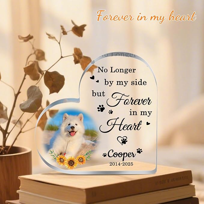 Personalized Pet Memorial Plaque, Dog Memorial Gifts for Loss of Dog, Pet Memorial Gifts for Dogs, Loss of Dog Cat Sympathy Gift, Pet Remembrance Gift, Custom Dogs Heart Shape Acrylic Plaque Keepsakes
