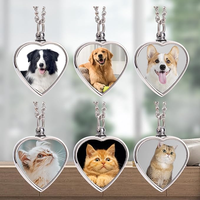 Custom Ashes Necklace Pet Memorial Gift with Photo Text,Personalized Dog/Cat Cremation Jewelry Keepsake.Double-sided customized heart-shaped pendant urn necklaces for dog cat lover Women and Men