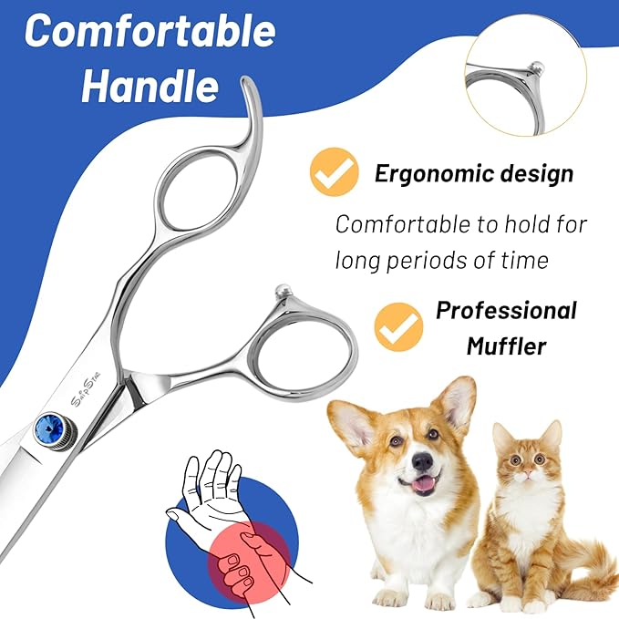 9inch Curved Dog Grooming Scissors, VG10 Steel Sharp Dog Scissors for Grooming, 30 Degree Bend, Heavy Duty Pet Trimming Shears for Dogs Cats at Home & Groomer, Professional with CNC Screw & Blunt Tip