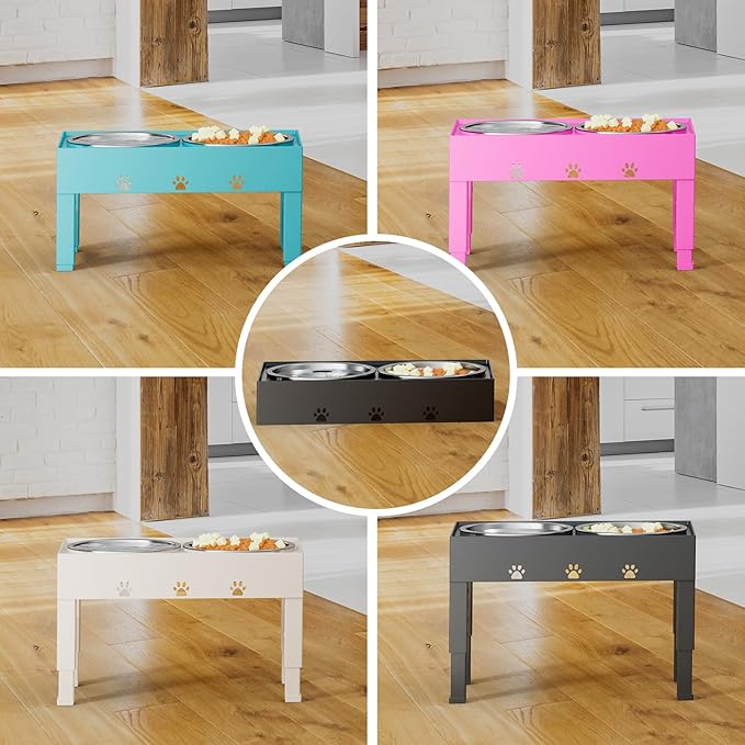 Elevated Dog Bowls with Mat, Raised Dog Food Bowl Stand with 2 Stainless Steel Bowls, 5 Height Adjustable (3.1", 9", 10", 11", 12") Non-Slip Feeder Set for Medium and Large Dogs â Apricot