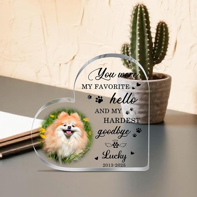 Pet Memorial Gifts for Dogs, Custom Dog Memorial Plaque, Pet Loss Sympathy Gift, Cat Memorial Gifts for Loss of Cat, Personalized Dogs Heart Shaped Acrylic Plaque Keepsake, Dog Passing Away Gifts