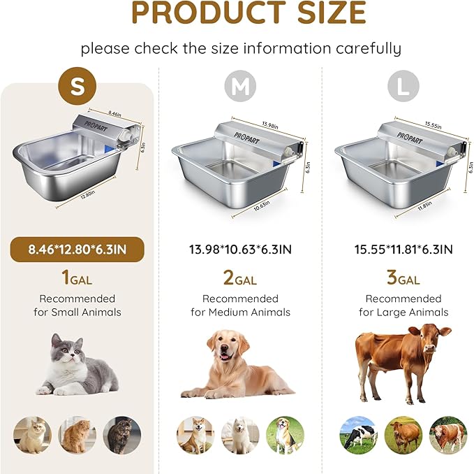 1 Gallon Automatic Water Dispenser for Dogs Cats Rabbits, Stainless Steel Dog Water Bowl, No Electricity Auto Fill Waterer Feeder, Fit 3/4" GHT Faucet, Wall-Mounted, Indoor Outdoor Use