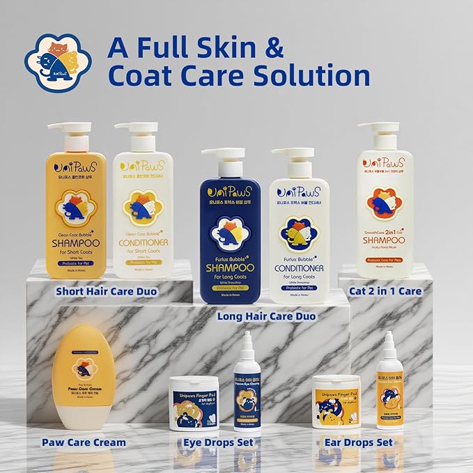 Unipaws Probiotics Dog Shampoo & Conditioner Set for Short-Haired Coats â Itch Relief, Deodorizing & Anti-Shedding for Skin Comfort & Balance with Calendula â EWG Green, Made in Korea, 2Ă16.9 Fl Oz