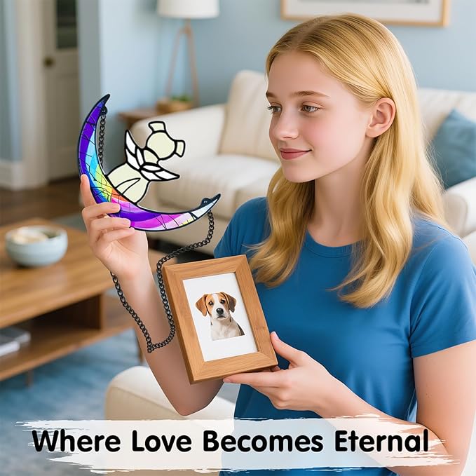 Stained Glass Dog Memorial Gifts,Dog Angel Memorial Suncatcher,Pet Memorial Gifts for Dogs,Rainbow Bridge Loss of Dog Sympathy Gifts with Card,Idea for Dog Lovers