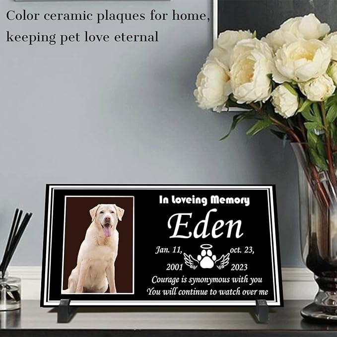 Pet Headstones for Dogs & Cats - Personalized Black Granite Dog Memorial Plaques for Outdoor Engraved Cat Grave Markers, Funerary Tombstone with Photo, Memorial Stones for Memory Garden (Animal)