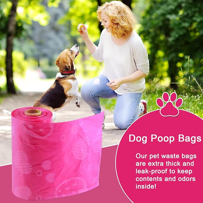 Dog Poop Bags 300 Count, Leak Proof & Scented Waste Bags for Dog Walking, Park/Backyard Cleanup - Eco Friendly Poop Bags for Small/Medium/Large Dogs (Pink)