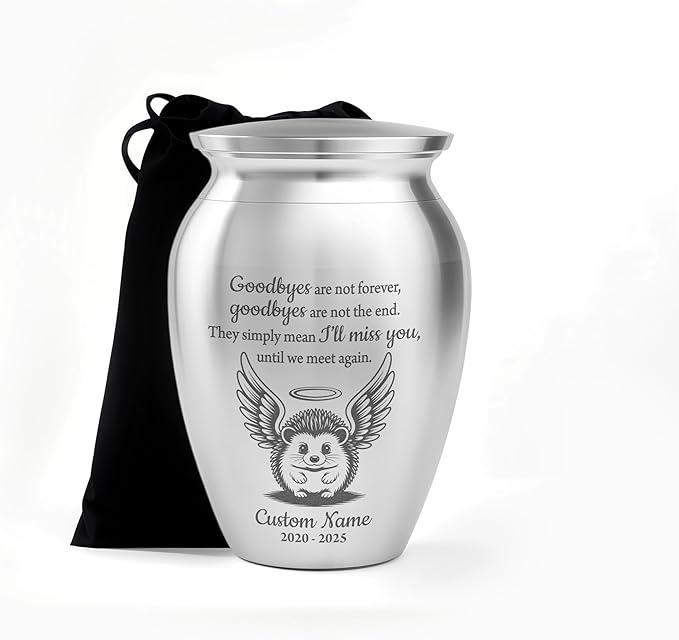 Artsy Woodsy Personalized Hedgehog Pet Memorial Cremation Mini Urn, Decorative Keepsake Small Urns for Ashes 2.56 inch, Remembrance Gifts for Pet Lovers in Loving Memory (07, 2.56x1.77)