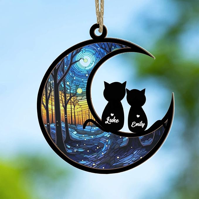 Personalized cat suncatcher, cat Memorial Ornament, cat Memorial Gifts for Loss of cat, cat Christmas Ornament, cat Lovers Gifts 02