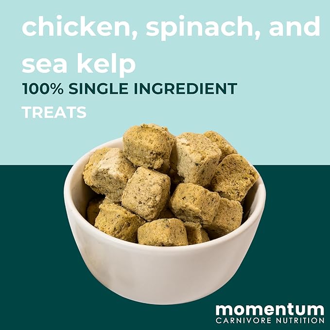 Momentum Carnivore Nutrition Freeze-Dried Chicken, Spinach & Sea Kelp Dog Treats – Single-Ingredient, Dog & Cat Treats – High-Protein, Grain-Free– 3 oz Bag