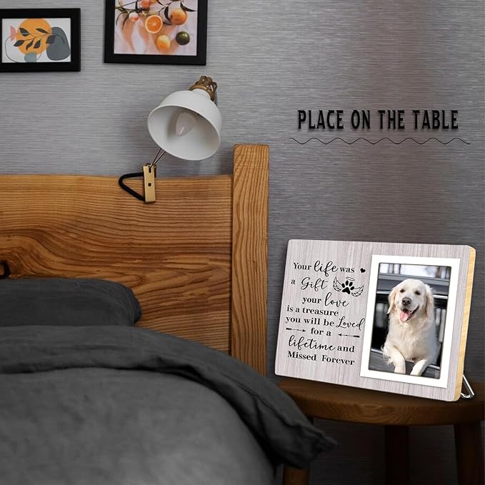 Pet Picture Frames Memorial Dog, Memorial Wooden Frame for Dogs, Dog Memorial Gifts for Loss of Dog, In Loving Memory Gifts, Pet Loss Sympathy Gift for Pet Owner Pet Lover, Forever in Our Heart (Gray)