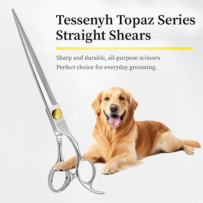 Dog Grooming Scissors, 7.5" Straight Shears, Premium Stainless Steel, Safety Rounded Tip & Offset Handles for Precision Trimming Dogs, Cats, Pet at Home