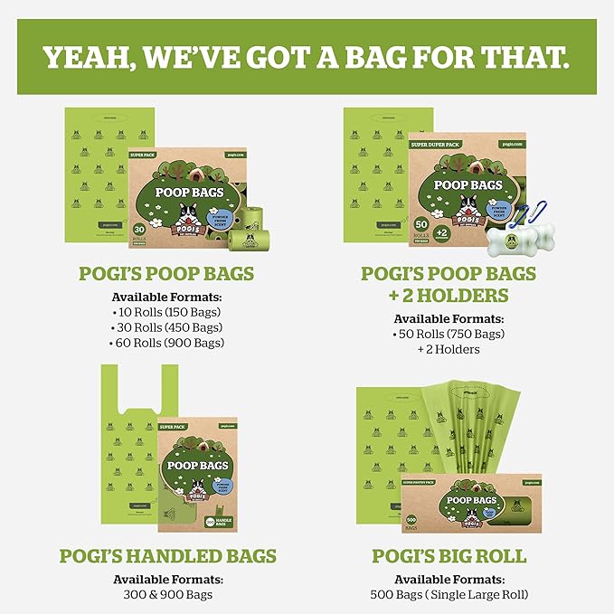 Pogi's Poop Bags – Large, Leak-Proof Dog Waste Bags for Yard or Home Use, Unscented (Single Roll, 500-Count)