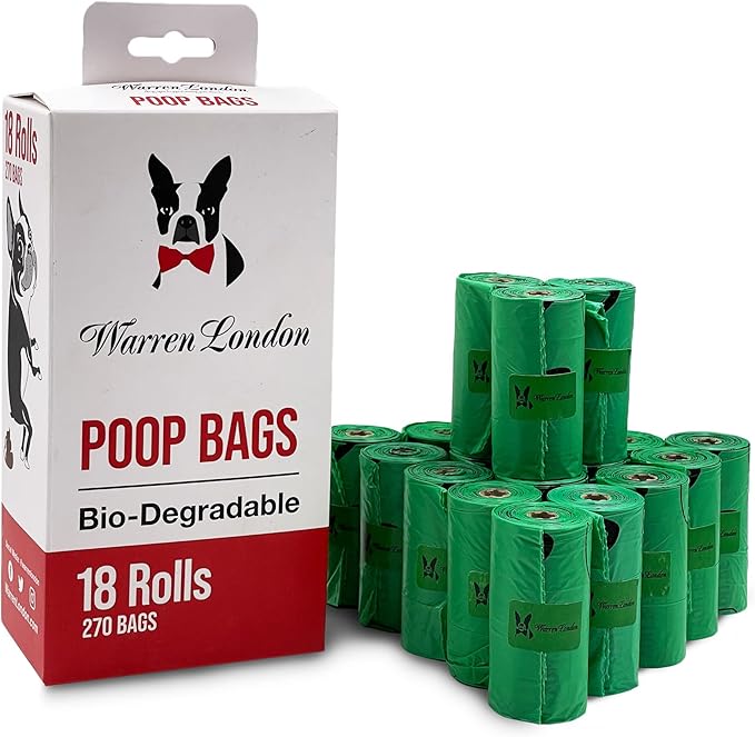 Warren London Poop Bags For Dogs & Pets | Earth Friendly Dog Poop Bags for Cleaning Pet Waste | Boston Terrier French Bulldog Pug | Box of 18 Rolls