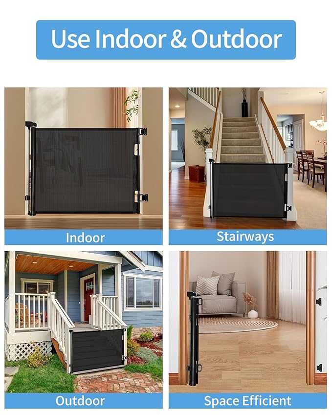 (2 Pack) Retractable Baby Gate for Doorways and Stairs, Mesh Safety Gate for Pet, Indoor & Outdoor Use, One-Hand Operation, Easy Installation, 33.6" Tall, Expands to 55" Wide(Black,33.6"x55"