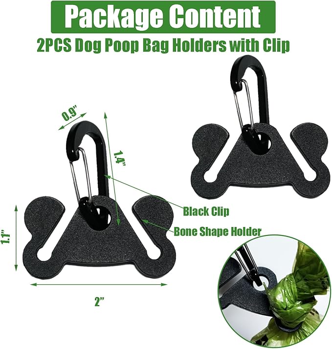 2PCS Dog Poop Bag Holder Dogs Waste Bag Carrier Pet Poop Bags Holders for Doggie Waste Bags Dispensers, Clip Carrier for Leash Small Doggy Puppy Hand Free Walking Accessory Attachment, Black