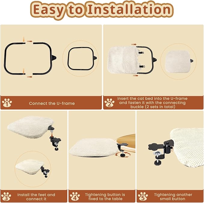 BESTISAN Durable Cat Bed Desk-Metal Frame &Flannel Fabric Soft Cover,Sturdy&Comfortable for Indoor Pets,Spacious Cat Beds for Office Desk and Game Island Table,Removable Washable(Beige)