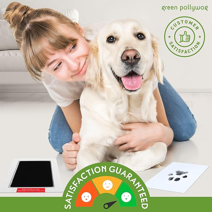 Green Pollywog | Paw Print Pet Keepsake Hinge Photo Frame + Ink Pad Kit | Dog Paw Print Kit | Extra-Large Ink Pad Included | 4 x 6 Picture Openings