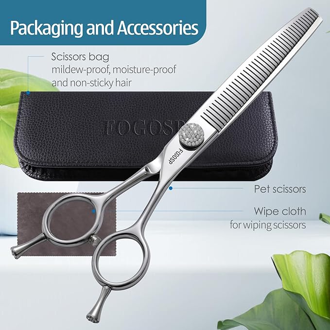 Professional Curved Comb Thinner Dog Grooming Scissors 7'' Curved Thinning Shears for Dogs Pet 56 Teeth 50% Thinning Rate Japan VG10 Sharp and Smooth Right Handed