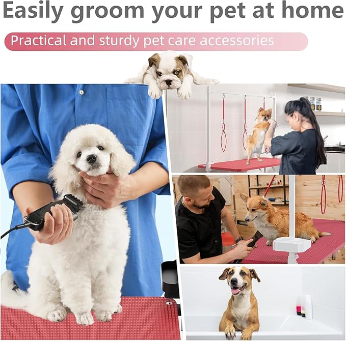 47'' Dog Grooming Table with Adjustable Arm, Foldable Pet Grooming Table for Dogs at Home, Large Grooming Station with Mesh Tray & ABS Tool Holder, Non-Slip Waterproof Surface, Capacity up to 330lbs