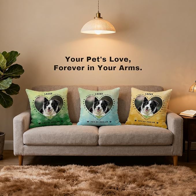 Personalized Pet Memorial Throw Pillow with Photo, Custom Pet Memorial Gifts for Dogs Cats, Loss of Dog Sympathy Gift Dog Bereavement Remembrance Picture Pillow