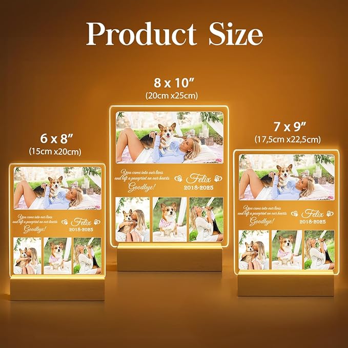 Personalized Pet Memorial Gifts, Dog Memorial Gifts for Loss of Dog, Pet Loss Gifts in Memory of Dog Night Lights, Custom Dog Memorial Plaque, Cat Memorial Photo Frame, Pet Sympathy Gifts