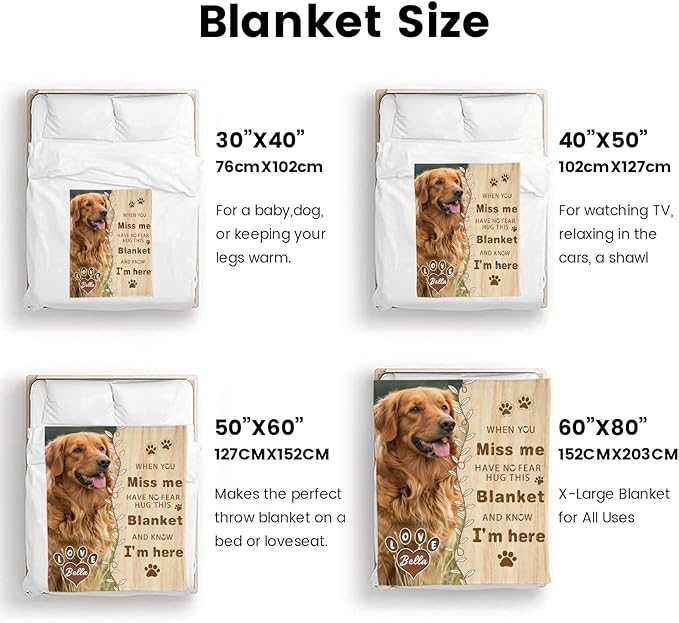 Pet Memorial Gifts for Lost of Dogs Cats, Personalized Pet Memorial Throw Blanket with Photo, in Memory of Dog Sympathy Gift Bereavement Remembrance Passing Away Gifts, Custom Pet Picture Blanket