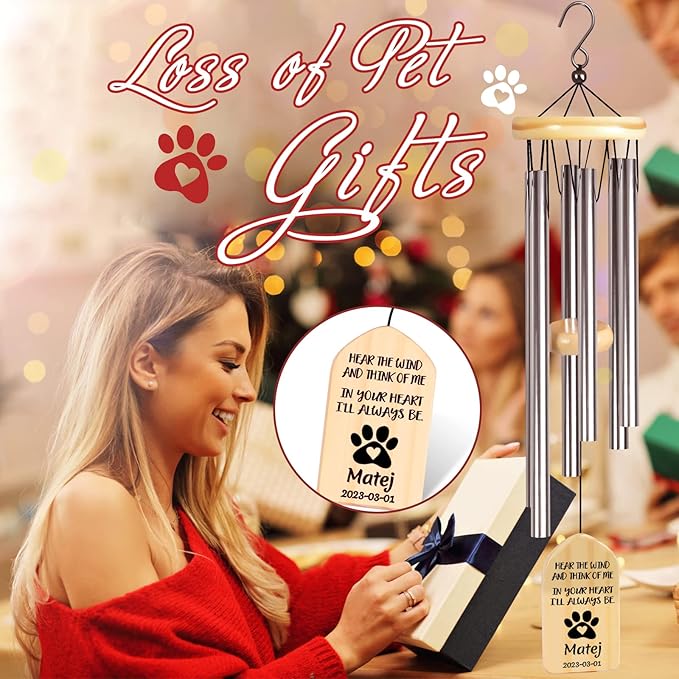Dog Memorial Gifts, Personalized Dog Memorial Wind Chimes, Pet Memorial Gifts, Pet Loss Gifts, Loss of Dog Sympathy Gift, Bereavement Gifts for Loss of Dog