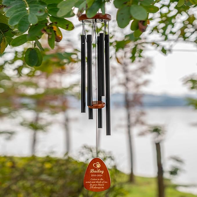 Personalized Dog Memorial Gifts for Loss of Dog Pet Memorial Gifts for Dogs Memorial Wind Chimes for Loss of Loved One Dogs Sympathy Bereavement Gift Wind Chimes for Outside 25.5''(Design 1, Black)