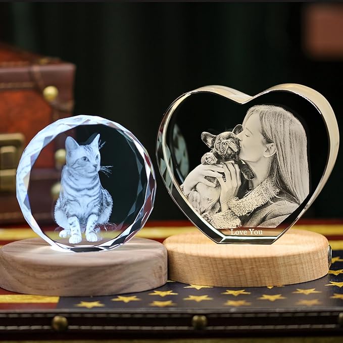 Personalized Pet 3D Crystal Photo,Pet Memorial Gifts for Dogs Cats Horses,Custom 3D Pictures,Engraved Crystal in Memory of Dog, Customized Pet Gifts