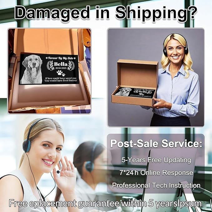 Personalized Pet Memorial Stone, Weatherproof Granite Dog Headstone - Custom Grave Marker for Dogs&Cats Engraved with Photo Name Date,Memorial Stones for Memory Garden