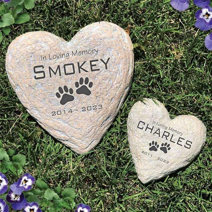 GiftsForYouNow Engraved in Loving Memory Pet Memorial Garden Stone, 8.5 Inch Heart-Shaped, Durable, Waterproof, Temporary Grave Marker, Dog Tombstone