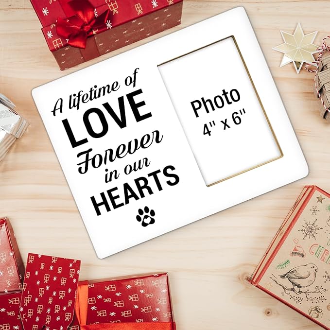 Dog Memorial Gifts for Loss of Dog Picture Frame, Pet Memorial Gifts for Dogs, Sympathy Gift for Cat Pet Lovers, A Lifetime of Love Forever in Our Hearts Wood Photo Frames, 4 x 6 Inch Photo
