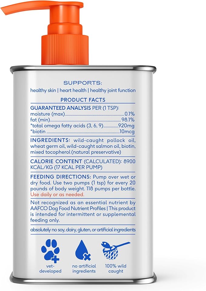 Native Pet Omega 3 Fish Oil for Dogs & Cats - Promotes Healthy Skin, Shiny Coat, & Strong Joints - Made with Wild Alaskan Salmon Oil for Dogs – Tasty, Fast-Absorbing Omega 3 6 9 Liquid Supplement- 8oz