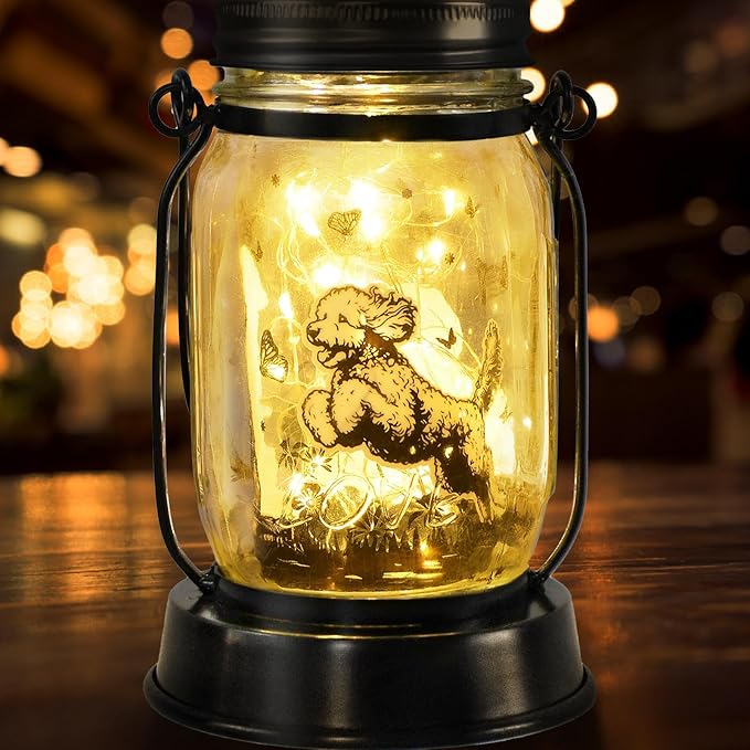 kyoryuger Goldendoodle Gifts for Women/Men Poodle Solar Lanterns Dog Mom Birthday Dog Lovers Lantern Pet Loss Pet Memorial Lights Solar Garden Decoration for Yard, Patio,Backyard,Porch Torches