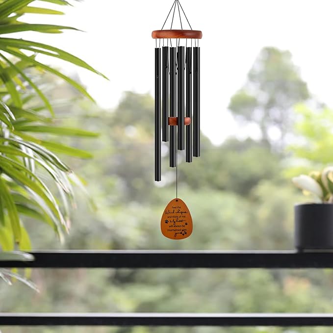 Dog Memorial Wind Chime, 26" Pet Memorial Gifts for Dogs, Loss of Dog Sympathy Gift, Black
