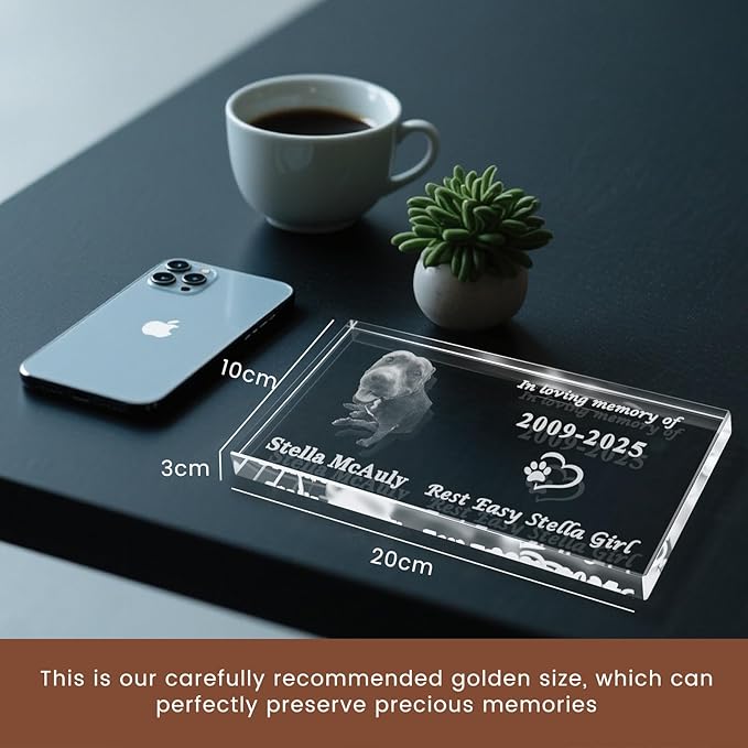 Crystal Pet Memorial Stone, Custom Laser Engraved Photo Remembrance Block with Gift Box, Pet Loss Sympathy Gift