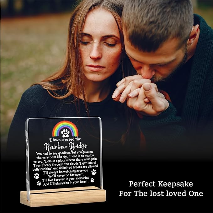 Pet Memorial Gifts,Rainbow Bridge Dog Memorial Gifts, Sympathy Gift for Loss of Dog Cat, Pet Memorial Acrylic Rainbow Bridge Decorations Condolences Gifts for Pet Loss Remembrance Keepsake A01