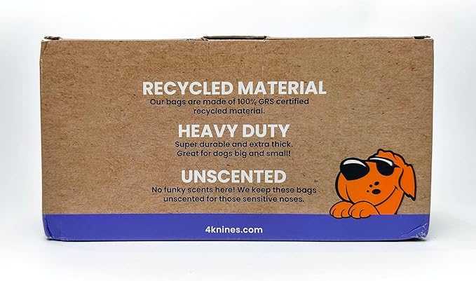 4Knines Dog Poop Bags - 270 Count (18 Rolls) Unscented, Leak-Proof & Extra-Thick Pet Waste Bags – Made with GRS-Certified 100% Recycled Materials – Fits Standard Dispensers, 9x14 Inch - Green