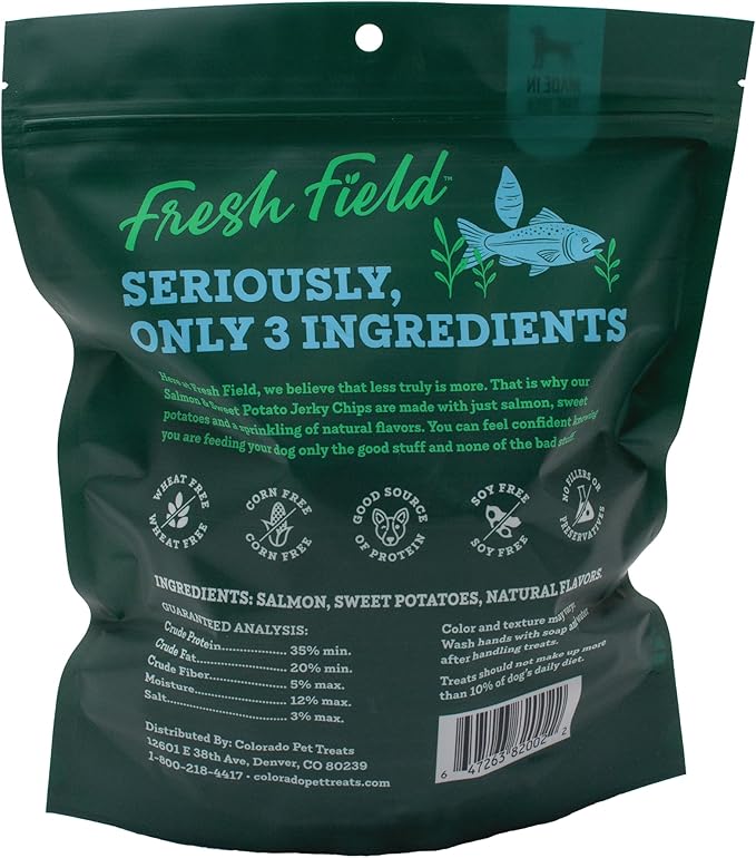 Fresh Field Salmon & Sweet Potato Jerky Chips, 5 oz – All-Natural Dog Treats, USA Made, No Fillers, Omega-3 Rich