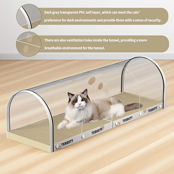 3 Function in 1 Cardboard Cat Scratcher Board, 31.5 in Cat Scratcher House, Cat Scratchers for Indoor Cats, Arched Cats Scratch Pad As Cat Bed, Cat Tunnel for Sleep, Grind Claws (White)