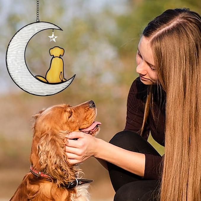 Stained Glass Dog Suncatcher Memorial Gifts for Loss of Pet,Window Hanging Decor in Memory of Dog Passing Away Gifts