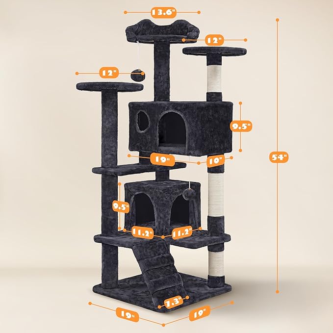 Yaheetech 54in Cat Tree Tower Condo, Cat Tree for Indoor Cats w/Scratching Post for Kittens Pet House Play
