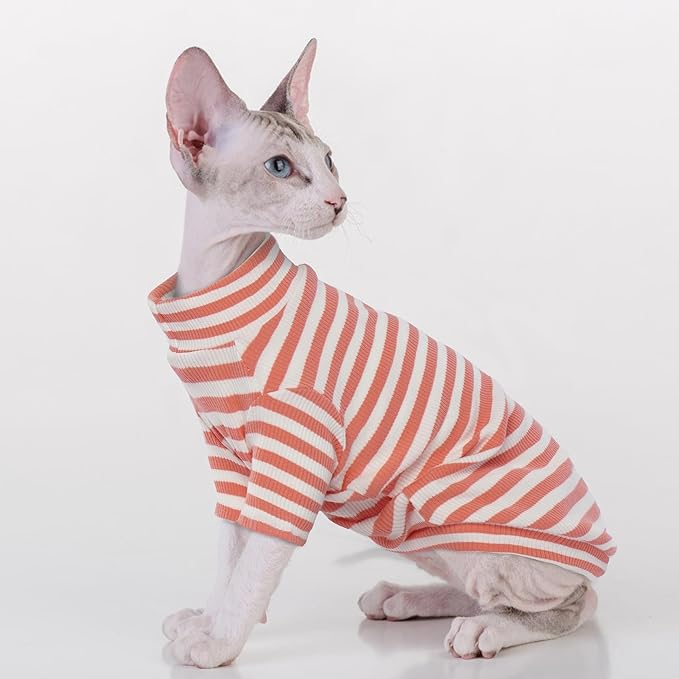 PUMYPOREITY Sphynx Cat Clothes - Soft Hairless Shirt With Sleeves, Stretchy Sweater, Pullover Pajamas Jumpsuit, Turtleneck Outfit for Sphynx Cornish Rex, Devon Rex - Orange, XL