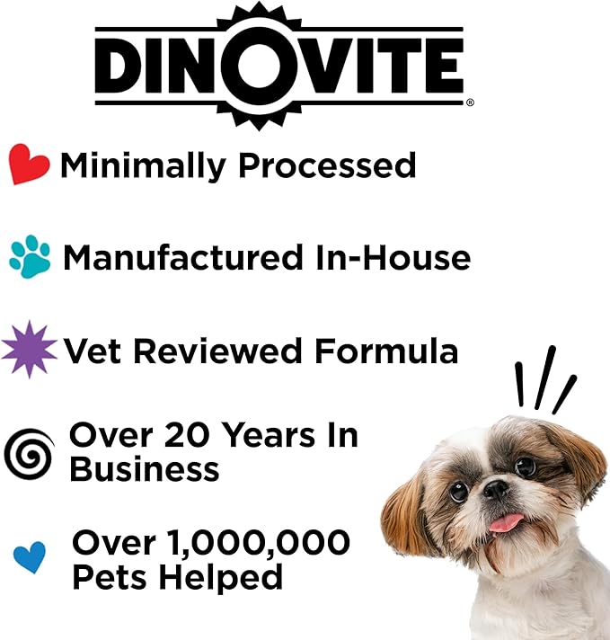 Dinovite 3 in 1 Probiotic for Small Dogs, Skin & Coat, Digestive Health & Joint Relief, Dog Food Toppers, Immune Support, Allergy Relief & Itch Relief Skin Care, 30 Servings (1-18lb)