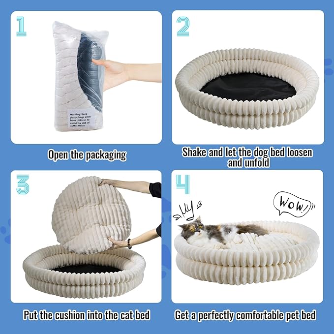 Washable Cat Bed Donut Dog Beds for Small Dogs with Corduroy Fleece Super Soft Pet Bed for Puppy and Kitten,27 * 27 * 6 in