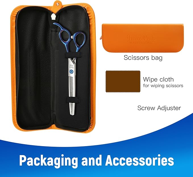 Fenice Peak Grooming Scissors for Dogs 7 inch Thinning Pet Grooming Scissors Ergonomically Designed Blue Handles Ideal Dog Shears for Precise Trimming Easy Use.