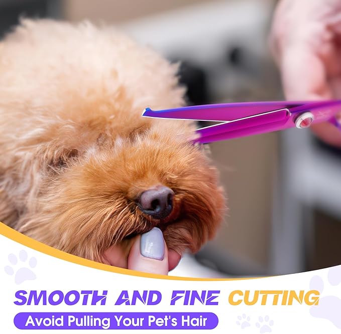 JASON Dog Scissors for Grooming - 7.5" Straight Scissors for Dog Grooming with Round Tips, Japanese 440C Stainless Steel Straight Shears with Diamond Adjustable Screw